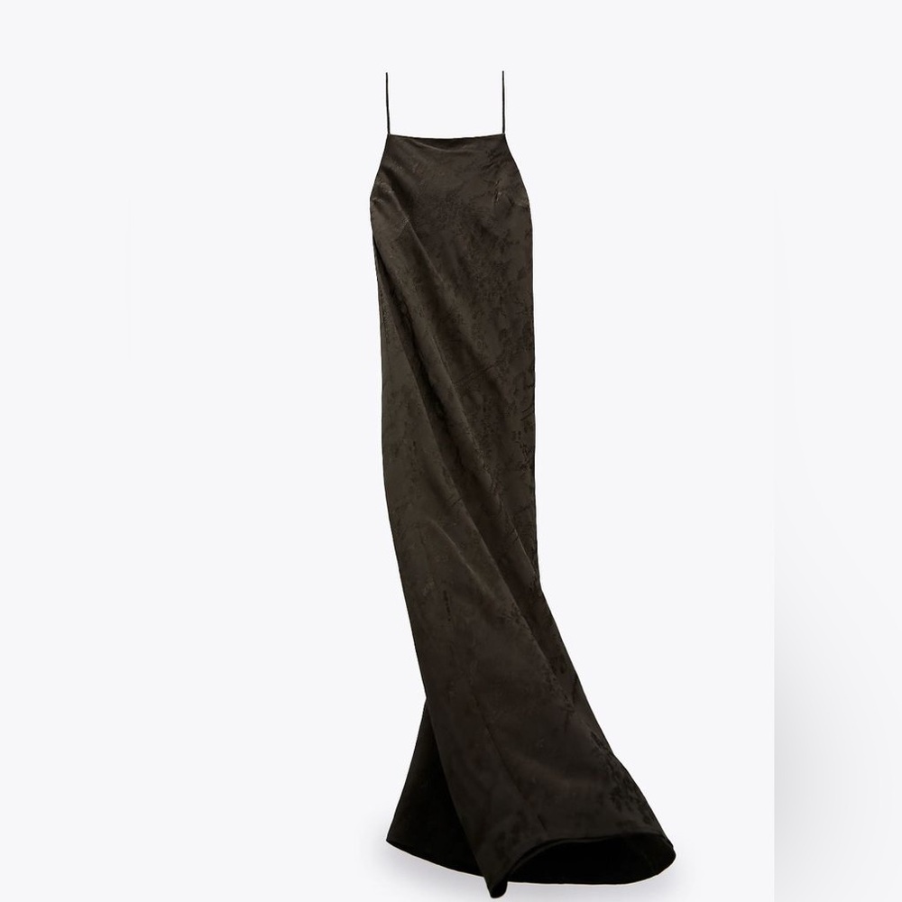 Zara Long Dark Green Floral Jacquard Dress